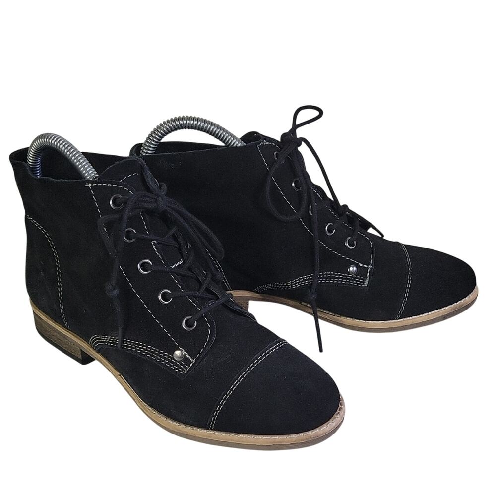 Diba Black Leather Lace Up Ankle Boots Womens Size 7.5